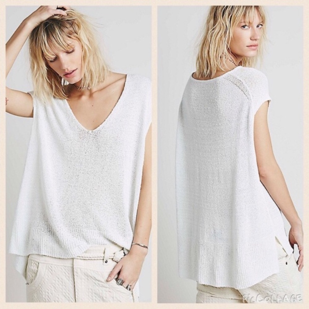 Free People | White V Neck Sweater Tunic